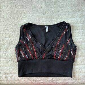MotiChasson Black and Red Sequin Crop Top